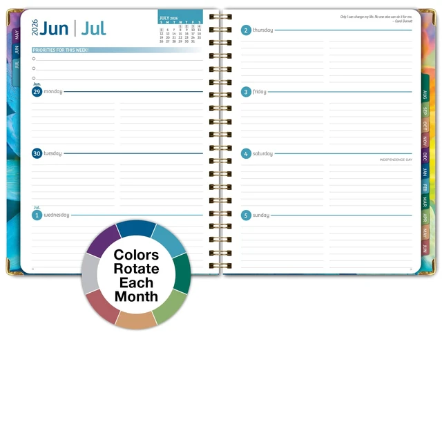 Alt view image 6 of 7 - HARDCOVER Academic Year 2026-2027 Planner: 14 Months (May 2026 Through June 2027) 8.5"x 11" Daily Weekly Monthly Planner Yearly Agenda. Bookmark, Pocket Folder and Sticky Note Set (Rainbow Petals)