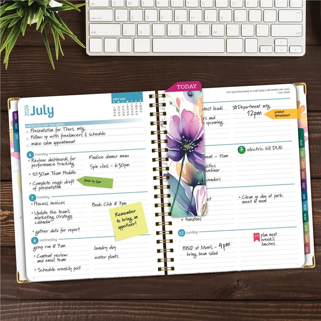 Alt view image 2 of 7 - HARDCOVER Academic Year 2026-2027 Planner: 14 Months (May 2026 Through June 2027) 8.5"x 11" Daily Weekly Monthly Planner Yearly Agenda. Bookmark, Pocket Folder and Sticky Note Set (Rainbow Floral)