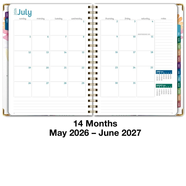 Alt view image 5 of 7 - HARDCOVER Academic Year 2026-2027 Planner: 14 Months (May 2026 Through June 2027) 8.5"x 11" Daily Weekly Monthly Planner Yearly Agenda. Bookmark, Pocket Folder and Sticky Note Set (Rainbow Floral)