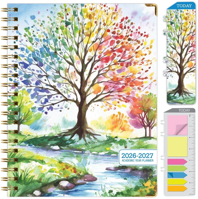 Main image of HARDCOVER Academic Year 2026-2027 Planner: 14 Months (May 2026 Through June 2027) 8.5"x 11" Daily Weekly Monthly Planner Yearly Agenda. Bookmark, Pocket Folder and Sticky Note Set (Tree Seasons)