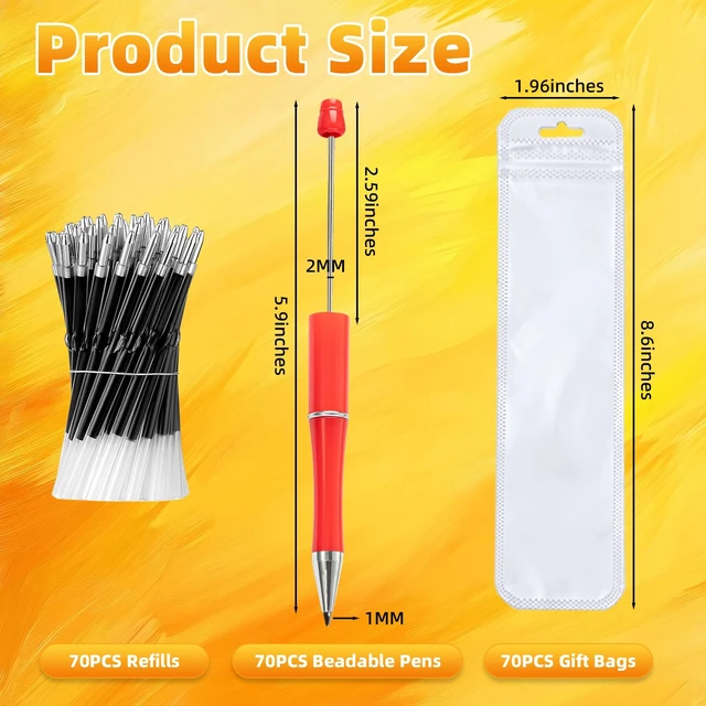 Alt view image 2 of 7 - 210 Pieces DIY Beadable Pen Bulk Kit 70PCS Ballpoint Pen with Refills & Bags Perfect for Beads Pens Supplies, Beaded Pens for DIY Crafting Office Supplies & Teacher Accessories (Red)
