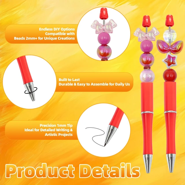 Alt view image 3 of 7 - 210 Pieces DIY Beadable Pen Bulk Kit 70PCS Ballpoint Pen with Refills & Bags Perfect for Beads Pens Supplies, Beaded Pens for DIY Crafting Office Supplies & Teacher Accessories (Red)