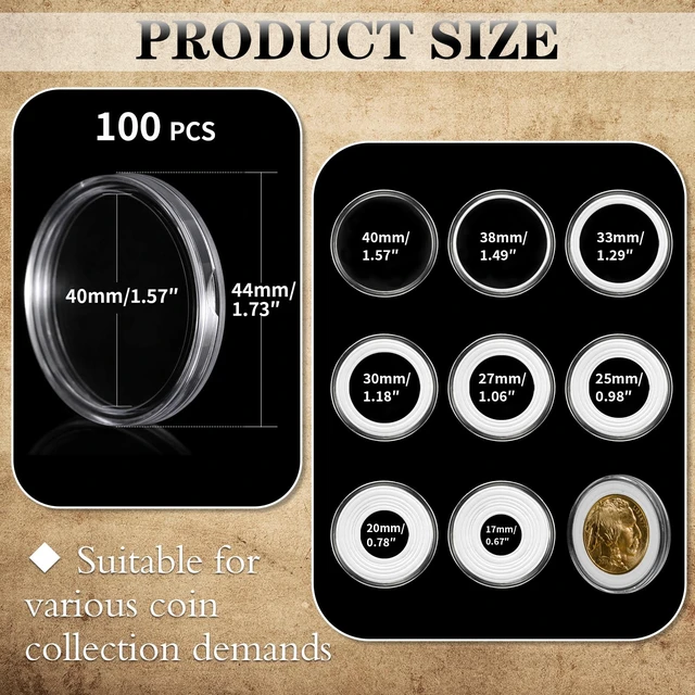 Alt view image 2 of 6 - 100PCS Silver Dollar Coin Holder, Clear Coin Capsules for Collectors Plastic Coin Case for Morgan Silver Dollar, Coin Protectors with Adjustable Gasket (17/20/25/27/30/33/38/40mm)