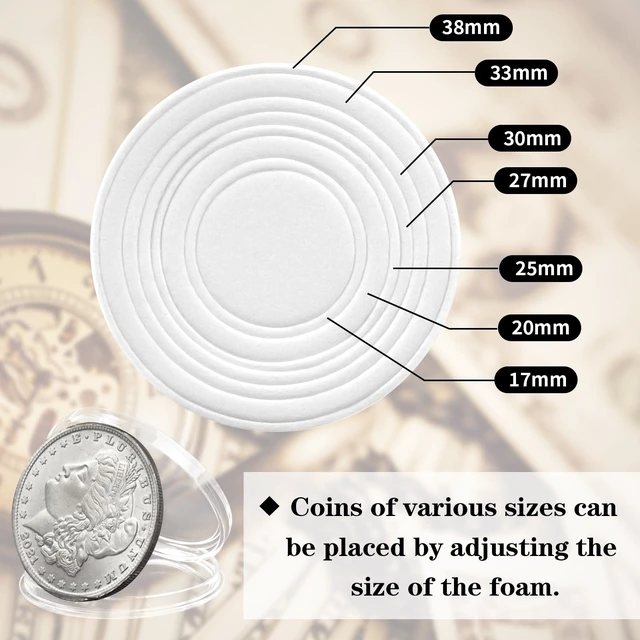 Alt view image 3 of 6 - 100PCS Silver Dollar Coin Holder, Clear Coin Capsules for Collectors Plastic Coin Case for Morgan Silver Dollar, Coin Protectors with Adjustable Gasket (17/20/25/27/30/33/38/40mm)
