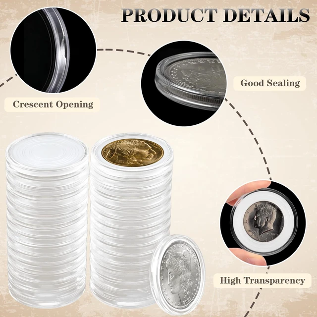Alt view image 4 of 6 - 100PCS Silver Dollar Coin Holder, Clear Coin Capsules for Collectors Plastic Coin Case for Morgan Silver Dollar, Coin Protectors with Adjustable Gasket (17/20/25/27/30/33/38/40mm)