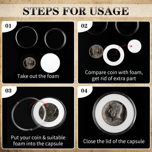 Alt view image 6 of 6 - 100PCS Silver Dollar Coin Holder, Clear Coin Capsules for Collectors Plastic Coin Case for Morgan Silver Dollar, Coin Protectors with Adjustable Gasket (17/20/25/27/30/33/38/40mm)