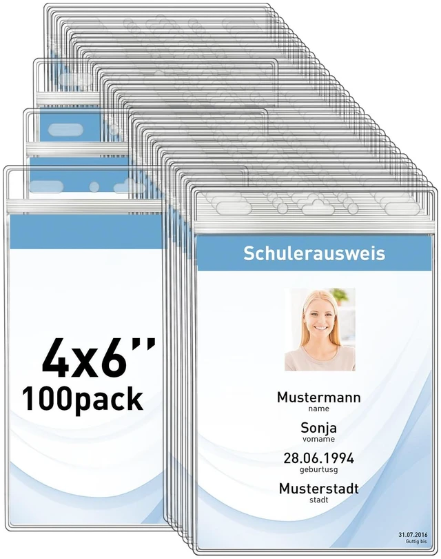 Main image of Vertical ID Badge Holders Waterproof Name Badge Holder 100 Pack Zipper Plastic Badge Holders with Soft Edge Design, Fits 4x6 Inch Inserts for ID Cards and Name Tags