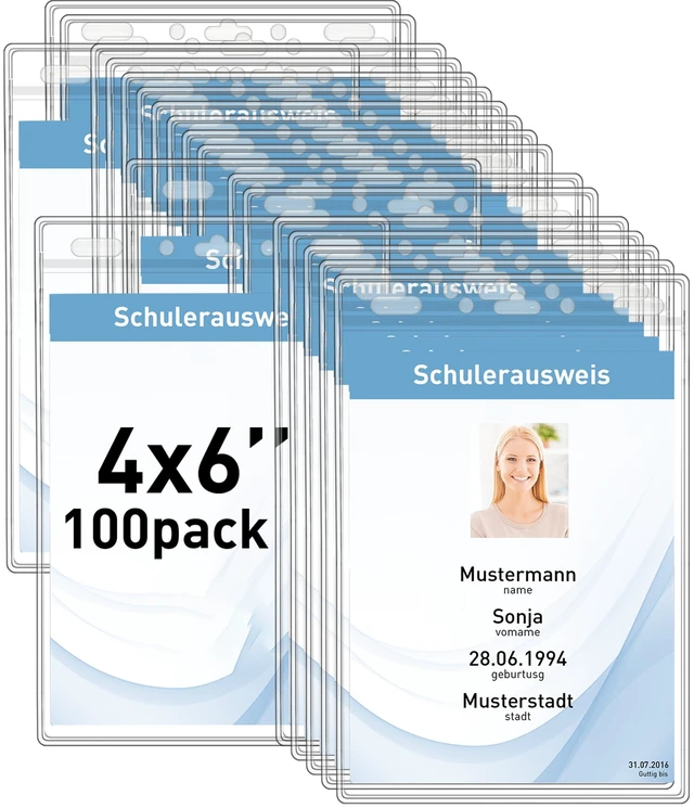 Main image of Vertical Card Holders 4x6 100 Pack Clear Open Top Badge Holders for ID Cards, Passports, Name Tags and Event Credentials