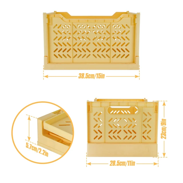 Alt view image 2 of 6 - 2 Pack Stackable Storage Crates, Plastic Foldable Baskets Tall Yellow Easy-carry handles, suitable for toys books groceries office supplies and household storage for home office shopping