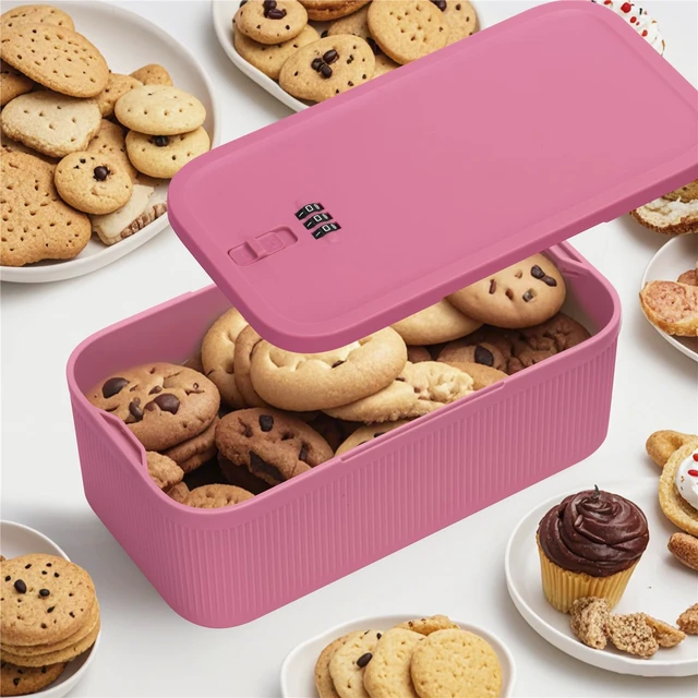 Alt view image 6 of 7 - Lockable Storage Box,Medicine Lock Box Travel Case,Refrigerator Bin Container for Food,Medicines,Snacks,Locking Mobile Cell Phone Device Jail,Lockbox for Office,Home,School,Father Gift (Berry Small)