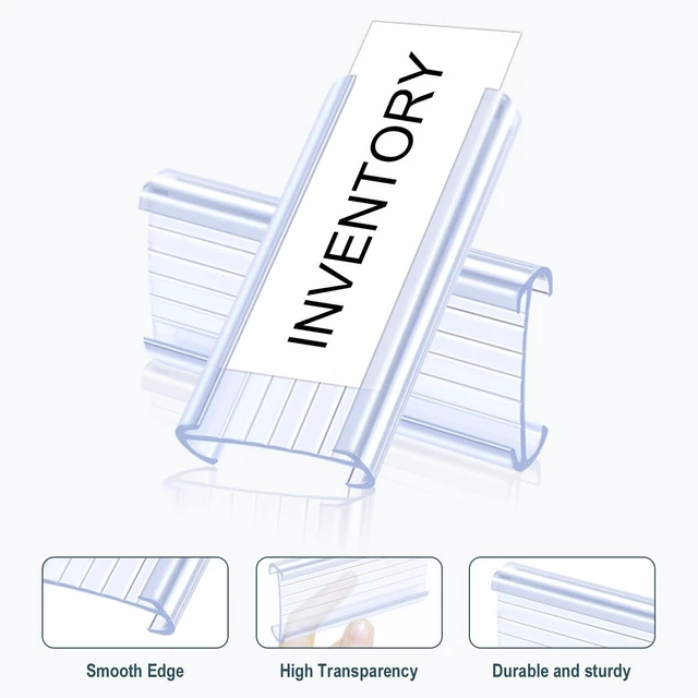 Alt view image 2 of 7 - 100Pcs Wire Shelf Label Holders with 100Pcs Label Paper Inserts, Plastic Wire Rack Label Holder Compatible with Metro and Nexel 1-1/4in Shelves, Label Area 3in Lx1.25in H