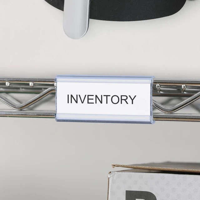 Alt view image 6 of 7 - 100Pcs Wire Shelf Label Holders with 100Pcs Label Paper Inserts, Plastic Wire Rack Label Holder Compatible with Metro and Nexel 1-1/4in Shelves, Label Area 3in Lx1.25in H