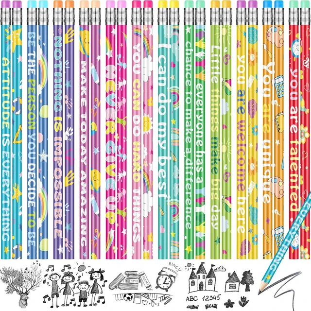 Main image of 200 Pcs Motivational Pencils Bulk, Rainbow Inspirational School Pencils for Classroom, Cute Pencil with Encourage Positive Sayings, Back to School Supplies for Kids Student Teacher Classroom Reward
