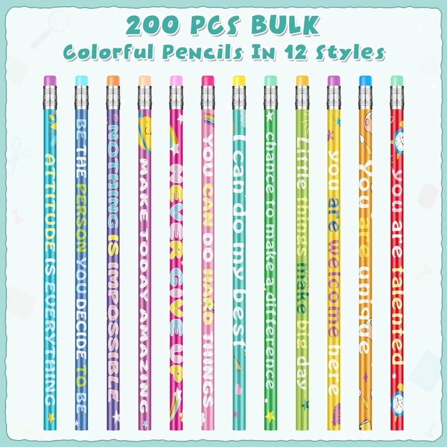 Alt view image 2 of 7 - 200 Pcs Motivational Pencils Bulk, Rainbow Inspirational School Pencils for Classroom, Cute Pencil with Encourage Positive Sayings, Back to School Supplies for Kids Student Teacher Classroom Reward