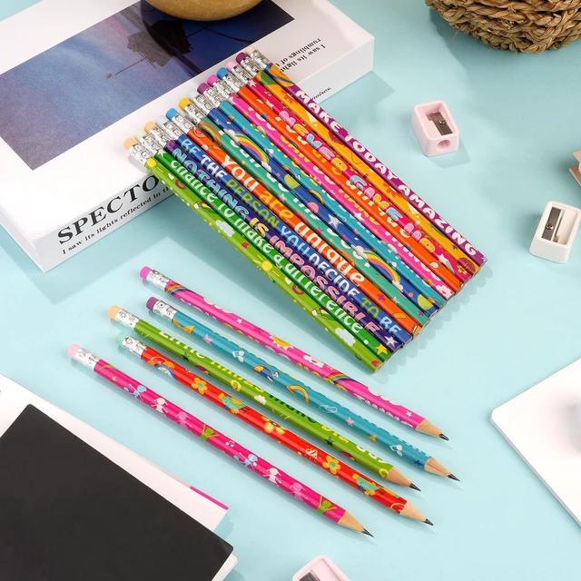 Alt view image 4 of 7 - 200 Pcs Motivational Pencils Bulk, Rainbow Inspirational School Pencils for Classroom, Cute Pencil with Encourage Positive Sayings, Back to School Supplies for Kids Student Teacher Classroom Reward