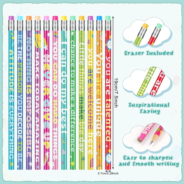 Alt view image 3 of 7 - 200 Pcs Motivational Pencils Bulk, Rainbow Inspirational School Pencils for Classroom, Cute Pencil with Encourage Positive Sayings, Back to School Supplies for Kids Student Teacher Classroom Reward