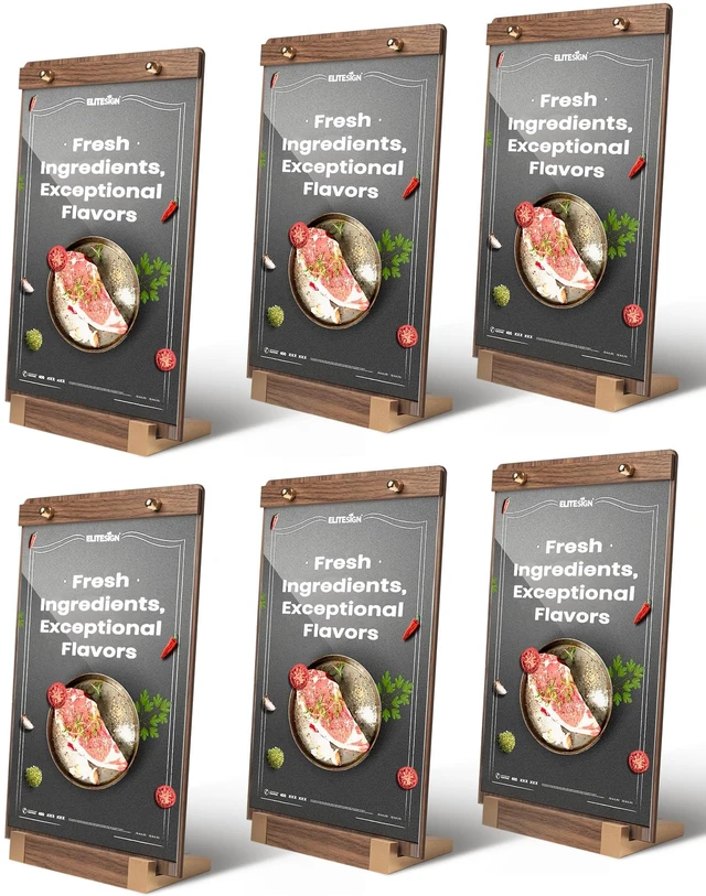 Main image of 6 Packs Acrylic Sign Holder 8.5 x 11 with Walnut Wood Base, Clear Plastic Commercial Display Stand for Menu, Poster, Flyer, Table Paper Frame for Restaurant, Office, Store, Bar, Wedding