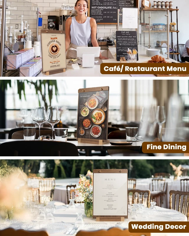 Alt view image 2 of 7 - 6 Packs Acrylic Sign Holder 8.5 x 11 with Walnut Wood Base, Clear Plastic Commercial Display Stand for Menu, Poster, Flyer, Table Paper Frame for Restaurant, Office, Store, Bar, Wedding