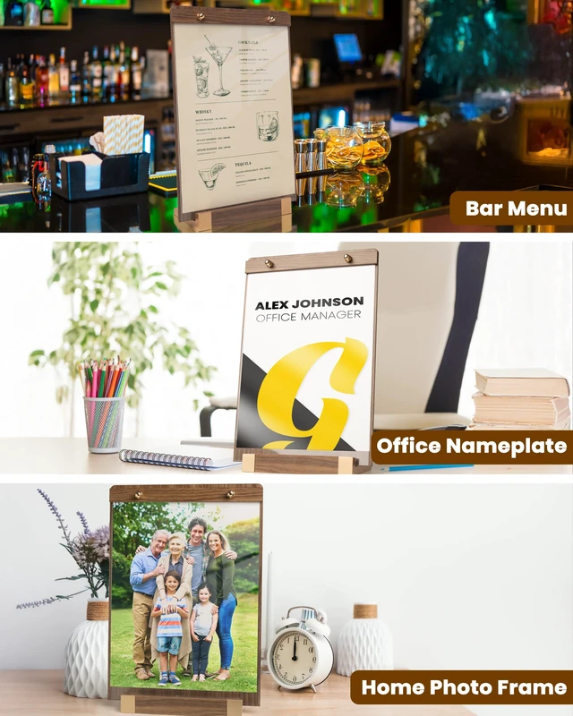 Alt view image 3 of 7 - 6 Packs Acrylic Sign Holder 8.5 x 11 with Walnut Wood Base, Clear Plastic Commercial Display Stand for Menu, Poster, Flyer, Table Paper Frame for Restaurant, Office, Store, Bar, Wedding