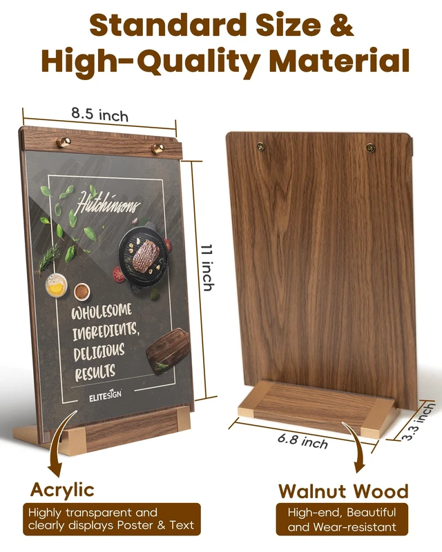 Alt view image 5 of 7 - 6 Packs Acrylic Sign Holder 8.5 x 11 with Walnut Wood Base, Clear Plastic Commercial Display Stand for Menu, Poster, Flyer, Table Paper Frame for Restaurant, Office, Store, Bar, Wedding