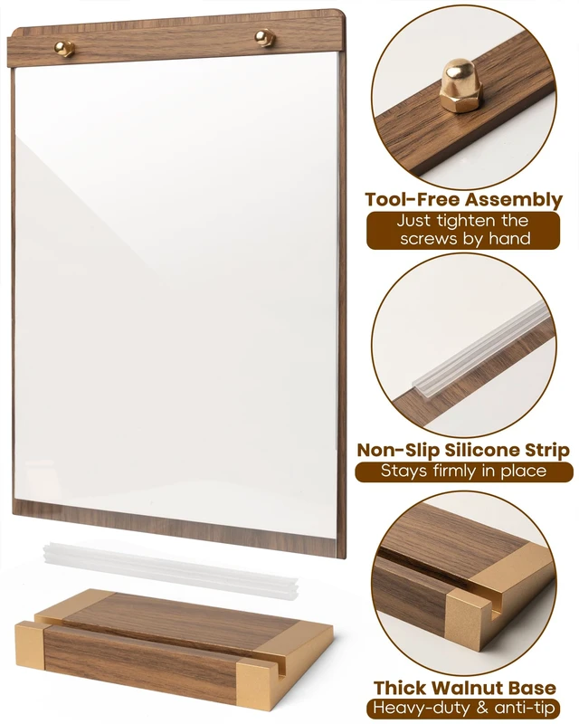 Alt view image 6 of 7 - 6 Packs Acrylic Sign Holder 8.5 x 11 with Walnut Wood Base, Clear Plastic Commercial Display Stand for Menu, Poster, Flyer, Table Paper Frame for Restaurant, Office, Store, Bar, Wedding