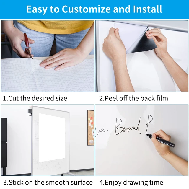 Alt view image 4 of 7 - WS40 Whiteboard Sticker, 17.3" x 36" Dry Erase Wallpaper, Peel and Stick White Board for Wall, Stain-Proof Whiteboard Contact Paper Roll, Dry Erase Board Stick on for Office/Classroom, 1 Marker