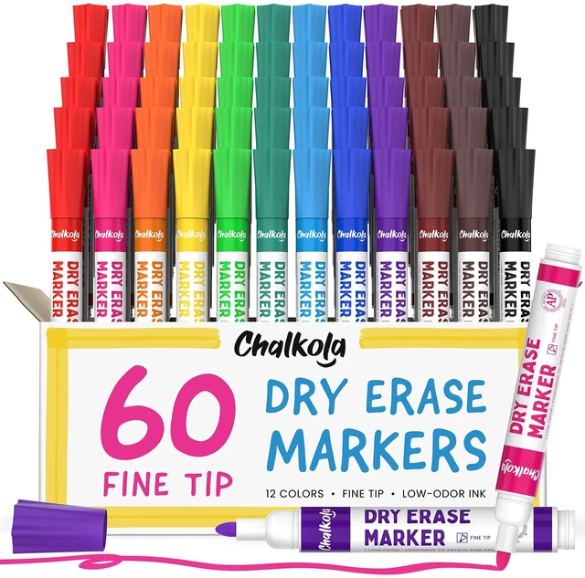 Main image of Dry Erase Markers Fine Tip Bulk Pack of 60, White Board Pens Thin Point Dry Erase Pens - Non toxic, Low odor Whiteboard Markers for Kids, Teachers, Home, Office & Back to School Supplies