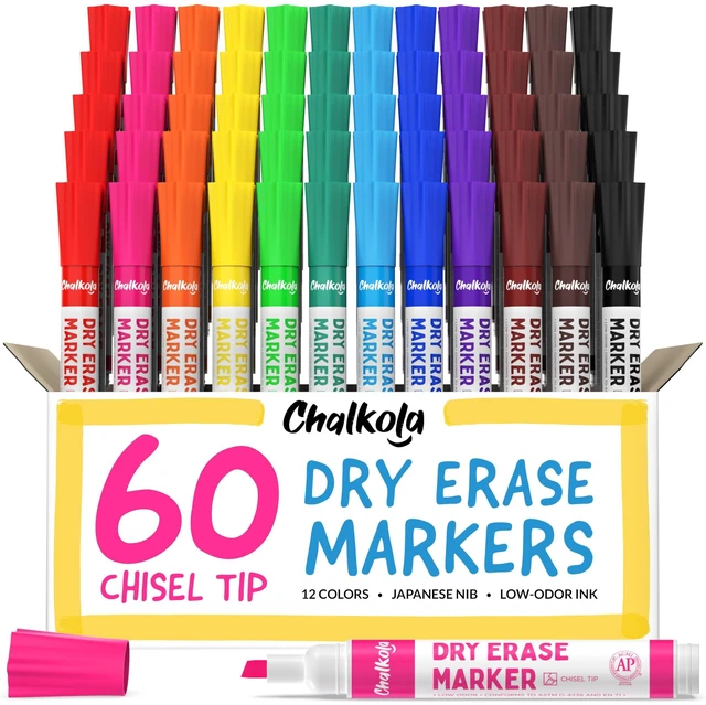 Main image of Dry Erase Markers Bulk (60 Pack, 12 Vibrant Colors) Chisel Tip WhiteBoard Markers, Dry Erase Pens - White Board Pens for Kids, Teachers - Home, Office, School Classroom Supplies