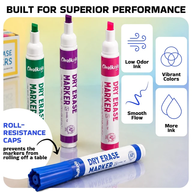 Alt view image 4 of 7 - Dry Erase Markers Bulk (60 Pack, 12 Vibrant Colors) Chisel Tip WhiteBoard Markers, Dry Erase Pens - White Board Pens for Kids, Teachers - Home, Office, School Classroom Supplies
