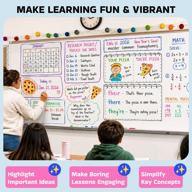 Alt view image 5 of 7 - Dry Erase Markers Bulk (60 Pack, 12 Vibrant Colors) Chisel Tip WhiteBoard Markers, Dry Erase Pens - White Board Pens for Kids, Teachers - Home, Office, School Classroom Supplies
