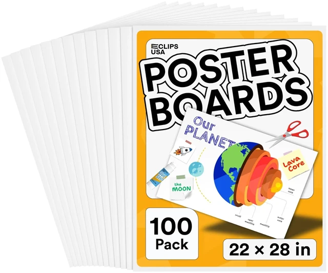 Main image of Poster Board White Poster Paper 22x28 Large Poster Board Bulk School Supplies 100 Pack (White 22x28)