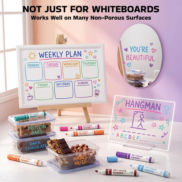 Alt view image 7 of 7 - Dry Erase Markers Bulk (60 Pack, 12 Vibrant Colors) Chisel Tip WhiteBoard Markers, Dry Erase Pens - White Board Pens for Kids, Teachers - Home, Office, School Classroom Supplies