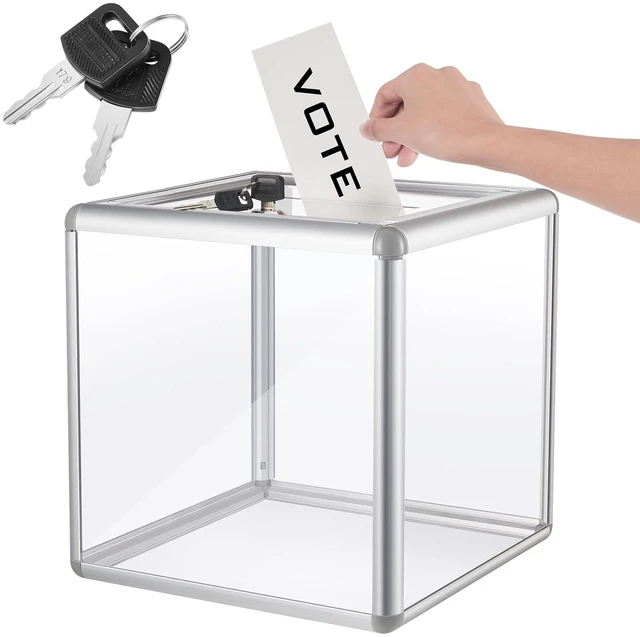 Main image of 1 Pcs Acrylic Ballot Donation Box with Lock, 10x10x10 in Clear Raffle Container in Fundraising Events, Secure Slot with Key Lock, Suggestion Tip Jar, Transparent Acrylic Storage