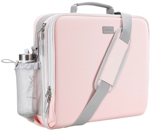Main image of Zipper Binder 3 Inch D-Ring 3 Ring with Water Bottle Holder Binder with Strap for School/Office, 700 Sheet Capacity-Multiple Pockets, Fit for 13" Tablet/Laptop, Pink