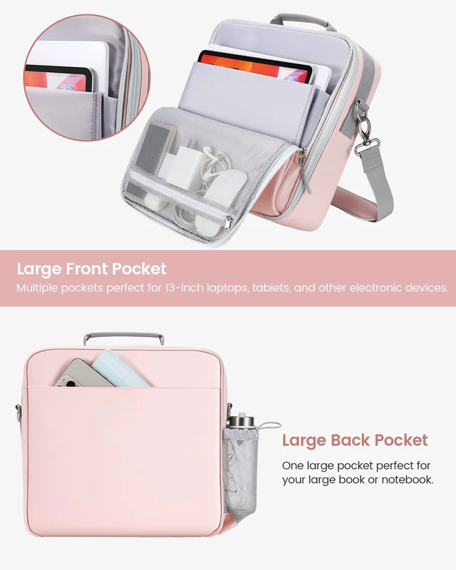 Alt view image 2 of 7 - Zipper Binder 3 Inch D-Ring 3 Ring with Water Bottle Holder Binder with Strap for School/Office, 700 Sheet Capacity-Multiple Pockets, Fit for 13" Tablet/Laptop, Pink