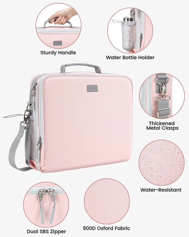 Alt view image 4 of 7 - Zipper Binder 3 Inch D-Ring 3 Ring with Water Bottle Holder Binder with Strap for School/Office, 700 Sheet Capacity-Multiple Pockets, Fit for 13" Tablet/Laptop, Pink