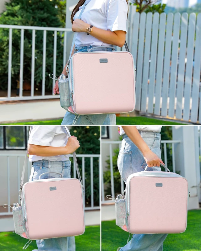 Alt view image 6 of 7 - Zipper Binder 3 Inch D-Ring 3 Ring with Water Bottle Holder Binder with Strap for School/Office, 700 Sheet Capacity-Multiple Pockets, Fit for 13" Tablet/Laptop, Pink
