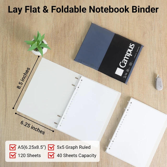 Alt view image 2 of 7 - Good Time 2x2 Spiral Binder Notebooks, 3 Pack A5 Refillable Notebook with Extra 120 Sheets 5x5 Graph Loose leaf Paper. Pre-Packed 10 Sheets in 8mm Ruled Each, Notebooks for School & Work