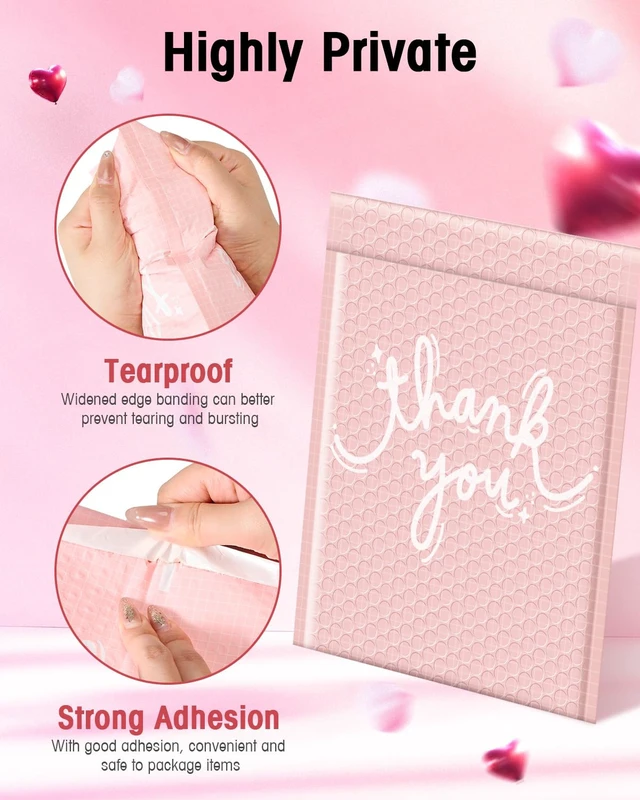 Alt view image 5 of 7 - Pink Bubble Mailers 8.5x12" 40 Pack Usable Size 8.5x11" Thank You Waterproof Padded Envelopes Self Seal Cushioning for Gifts Packaging, Mailing, Small Business Bulk