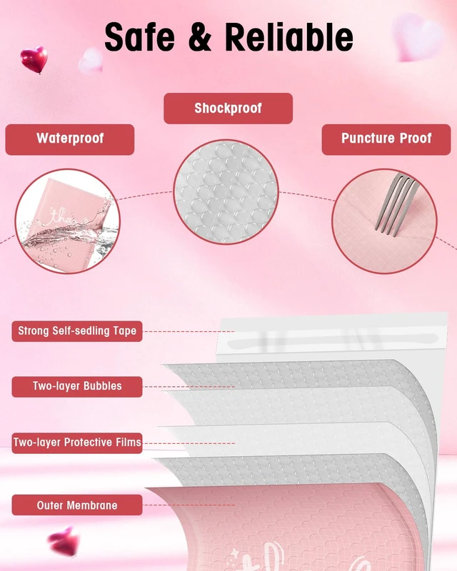 Alt view image 4 of 7 - Pink Bubble Mailers 8.5x12" 40 Pack Usable Size 8.5x11" Thank You Waterproof Padded Envelopes Self Seal Cushioning for Gifts Packaging, Mailing, Small Business Bulk