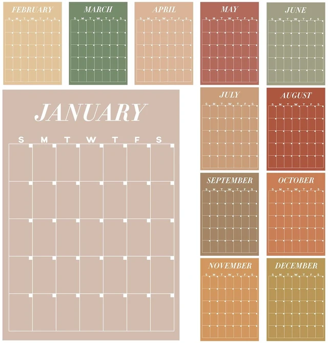 Main image of 12 Pcs Rustic Undated Erasable Wall Calendars, Reusable Blank Planner Fall Calendar for Classroom, Reserved Grid, Large Size, for Office Home Room Daily Planning