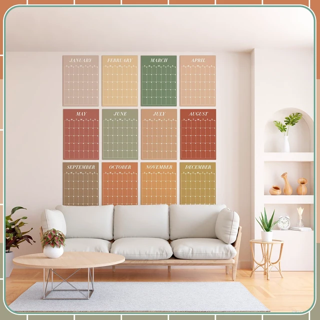 Alt view image 2 of 6 - 12 Pcs Rustic Undated Erasable Wall Calendars, Reusable Blank Planner Fall Calendar for Classroom, Reserved Grid, Large Size, for Office Home Room Daily Planning