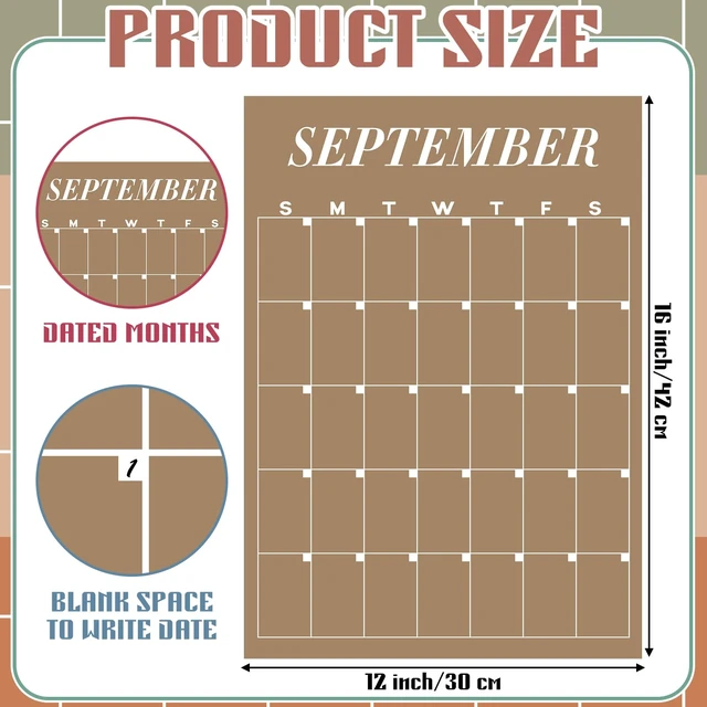 Alt view image 3 of 6 - 12 Pcs Rustic Undated Erasable Wall Calendars, Reusable Blank Planner Fall Calendar for Classroom, Reserved Grid, Large Size, for Office Home Room Daily Planning