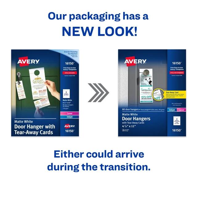 Alt view image 2 of 7 - Printable Door Hangers with Tear-Away Cards, 4.25" x 11", Matte White, 80 Blank Door Hangers for Laser and Inkjet Printers (16150) (Pack of 5)