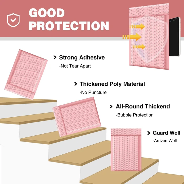 Alt view image 3 of 7 - Bubble Mailers 6x10 Inch 50pc Light Pink Shipping Bags, Chic Packaging Bags For Small Business, Colored Padded Mailing Envelopes, Opaque Matte Self Seal Bubble Poly Mailers Bulk #0