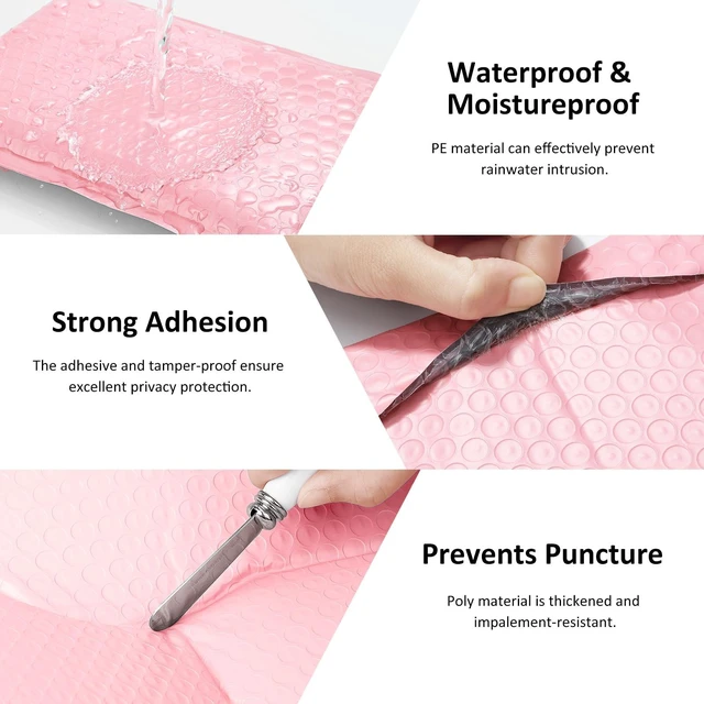 Alt view image 6 of 7 - Bubble Mailers 6x10 Inch 50pc Light Pink Shipping Bags, Chic Packaging Bags For Small Business, Colored Padded Mailing Envelopes, Opaque Matte Self Seal Bubble Poly Mailers Bulk #0