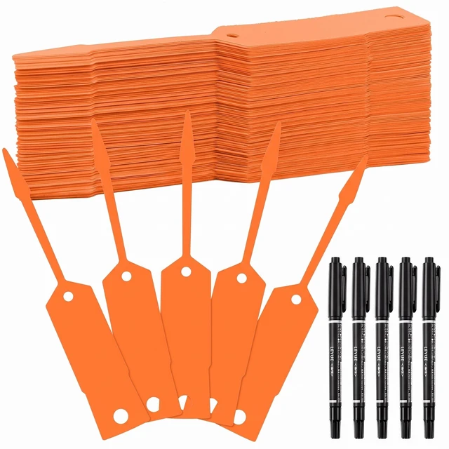 Main image of 2000 Pcs Self Locking Arrow Key Tags,Orange, 4 1/2 x 3/4 Inch Car Key Labels Self Lock Identifiers Car Parts Tags with 5 Pcs Black Pens for Office Automotive Shop Supplies