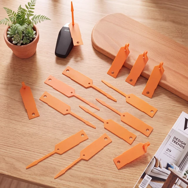 Alt view image 4 of 6 - 2000 Pcs Self Locking Arrow Key Tags,Orange, 4 1/2 x 3/4 Inch Car Key Labels Self Lock Identifiers Car Parts Tags with 5 Pcs Black Pens for Office Automotive Shop Supplies