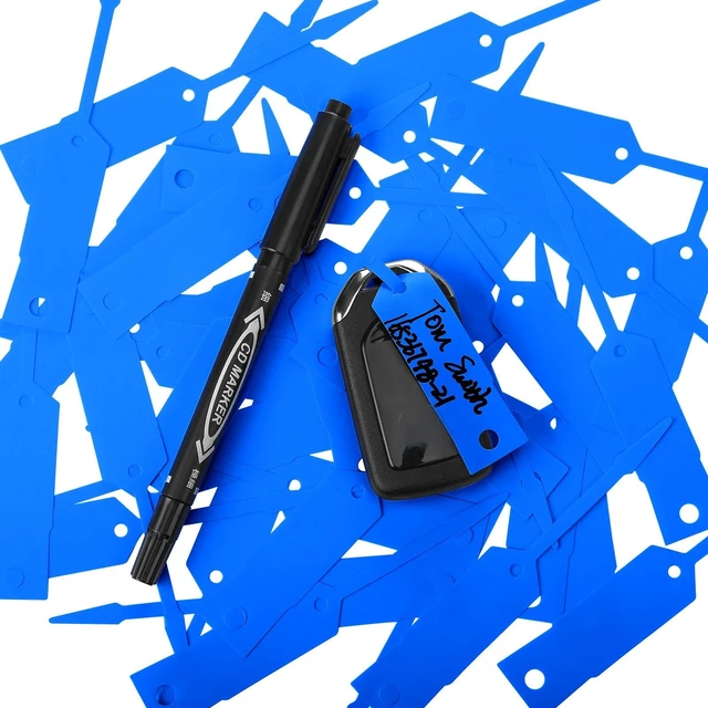 Alt view image 7 of 7 - 2000 Pcs Self Locking Arrow Key Tags,Blue, 4 1/2 x 3/4 Inch Car Key Labels Self Lock Identifiers Car Parts Tags with 5 Pcs Black Pens for Office Automotive Shop Supplies