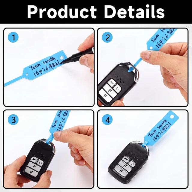Alt view image 3 of 6 - 2000 Pcs Self Locking Arrow Key Tags,Colorful, 4 1/2 x 3/4 Inch Car Key Labels Self Lock Identifiers Car Parts Tags with 5 Pcs Black Pens for Office Automotive Shop Supplies